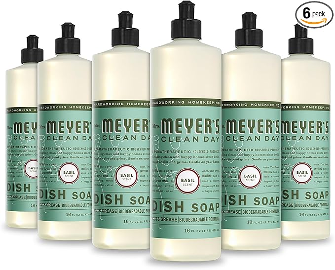 Mrs. MEYER'S CLEAN DAY Liquid Dish Soap, Basil, 16 fl. oz - Pack of 6