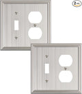 2-Pack Combo Toggle/Duplex Light Switch Cover Plate, Brushed Nickel Wall Outlet Cover Plate, Decorative Wall Receptacle Cover for Electrical Outlets, Light Switch, Durable Solid Zinc Alloy