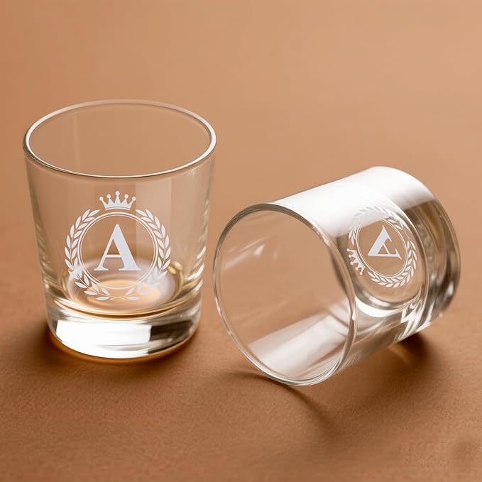 Whiskey Glasses - Rocks Old Fashioned Glass Gifts for Men, Monogrammed A-Z 10oz Personalized Whisky Glasses, Christmas Birthday Gifts for Men Him Dad Father Husband Brother Son (A)