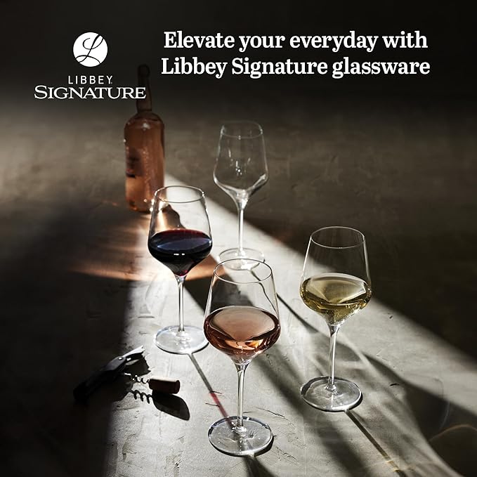 Libbey Signature All Purpose Wine Glasses, Stemmed, Modern Red and White Wine Glasses Set of 4, Elegant Wine Glass Gift Set for Weddings, Birthdays