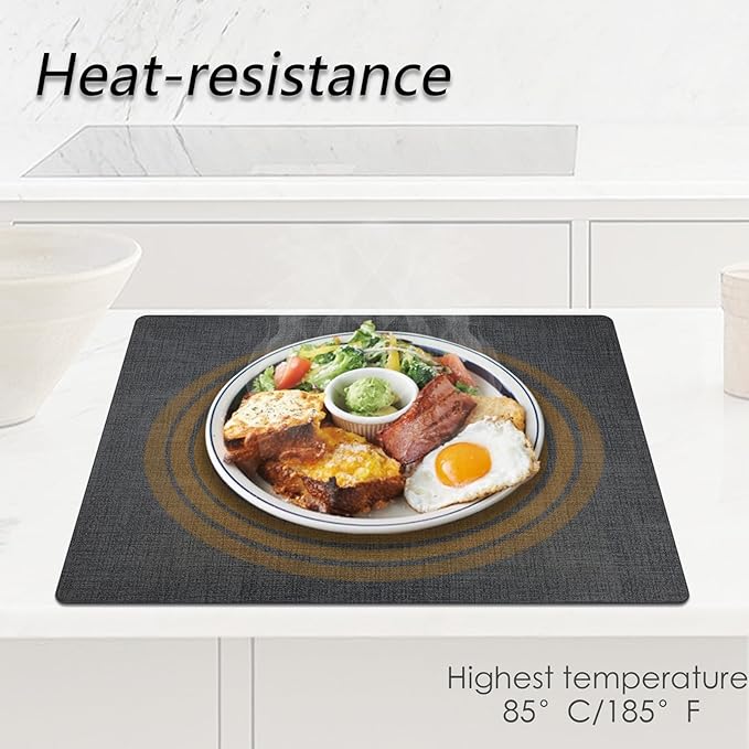 Placemats Set of 6 Faux Leather Heat Resistant Tables Mats Waterproof Oilproof Wipeable Reversible Anti-Slip Place Mats for Kitchen/Dining/Party/Outdoor 11.8" x 16.9", Dark Gray