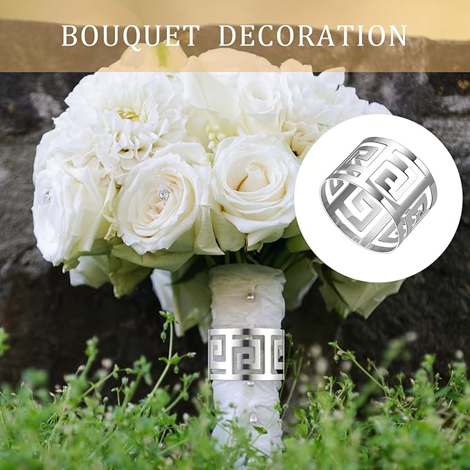 Hotop 96 Pcs Silver Napkin Rings Set Hollow Out Metal Napkin Holder Exquisite Serviette Buckle Bulk for Wedding Party Gathering Dinner Table Decoration