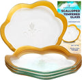 GAC Scalloped Tempered Glass Dessert Plates and Platters - Elegant Dinnerware & Decorative Plates with Gold Trim, Ideal for Serving Food, Special Occasions, and Presents - Set of 4, 7.5 Inch