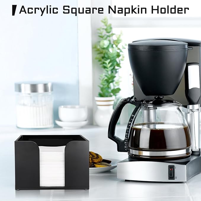 Sumnacon Square Acrylic Napkin Holder - Stylish Black Cocktail Napkin Holders for Table Countertop Kitchen, Decorative Napkin Dispenser Tray for Wedding Party Restaurant Office Hotel, 4 Inch Height