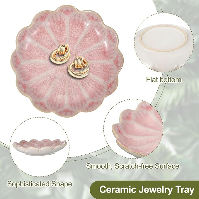 uxcell 1Pcs Ceramics Jewelry Plate, Sunflower Shape Key Holder Bowl for Entryway Table Decor Small Ring Tray Dish Gift for Women Girlfriend, Pink