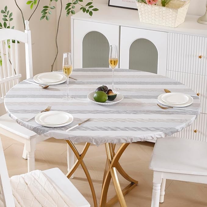 Walrus Round Vinyl Fitted Tablecloth with Flannel Backing Elastic Edge Design Table Cover Waterproof Oil-Proof PVC Table Cloth Stain-Resistant Best for 37"-44" Round