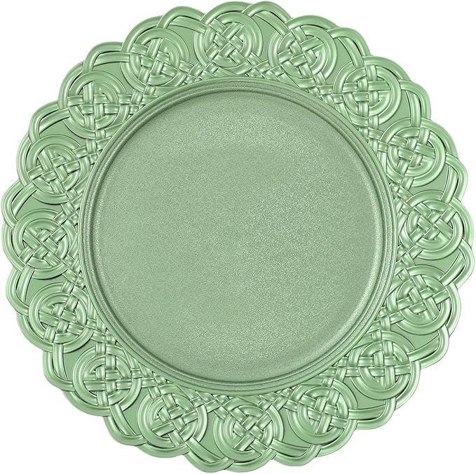 100 Pcs Antique Charger Plates Bulk, 13in Reusable Serving Plates Embossed Rim Plastic Party Dinner Plate Chargers Round Decorative Server Plate for Wedding Party Event Tableware