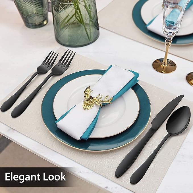 LIANYU 40-Piece Black Silverware Set for 8, Stainless Steel Flatware Cutlery Set, Tableware Eating Utensils Include Forks Knives Spoons, Mirror Polished, Dishwasher Safe