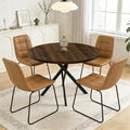 44" Round Dining Table with Cozy Chair Set for 4, Modern Mid-Century Dining Table Set of 4, Dinette Sets with Metal Leg for Kitchen Dining Room Apartment(Walnut Table + Brown Chairs)