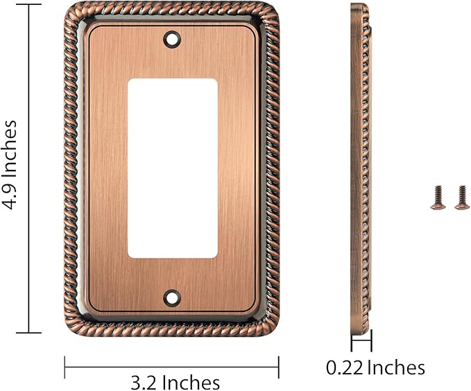 Henne Bery Rope Edge Decorative Wall Plate Switch Plate Outlet Cover (Single Decorator, 2 Pack, Antique Copper)