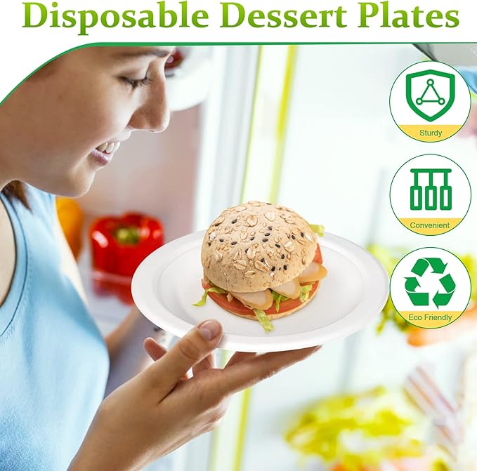 300 Pack Small Compostable Paper Plates, 6 inch, Made from Sugarcane Fibers, Recycled, White