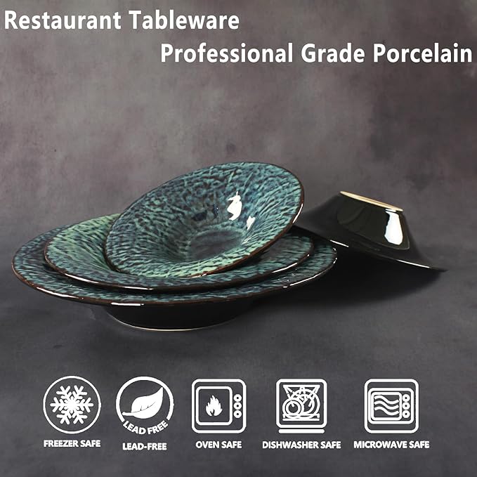 Ceramic Pasta Bowls, 12 oz Pasta Plates, Reactive Glaze Pasta Bowl Set of 4, Large Wide Serving Bowls for Salad, Dessert, Fruit, Microwave & Dishwasher, Oven Safe