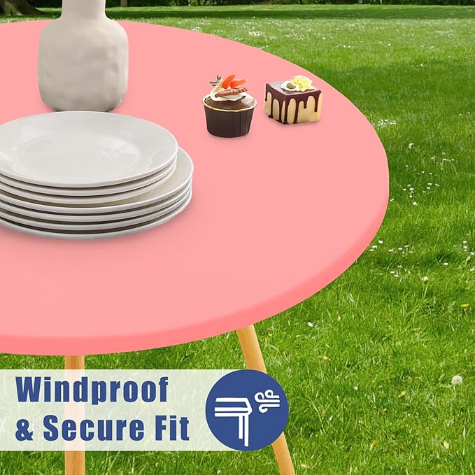 Round Spandex Tablecloth, Elastic Fitted Waterproof Tablecloths for 45"-56" Tables, Stretch Washable Picnic Table Cover for Camping, Dining, Indoor and Outdoor,Coral Red