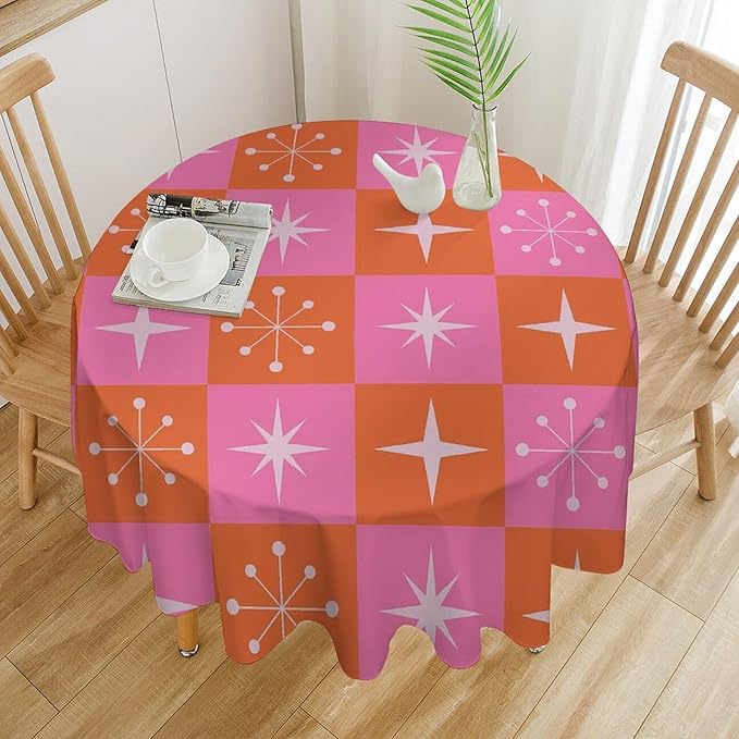 Mid Century Modern Round Tablecloth, Vintage Abstract Colorful Geometrics Modern Print Tablecloth for Home Party Dining Room Kitchen Decor 70Inch(178cm)