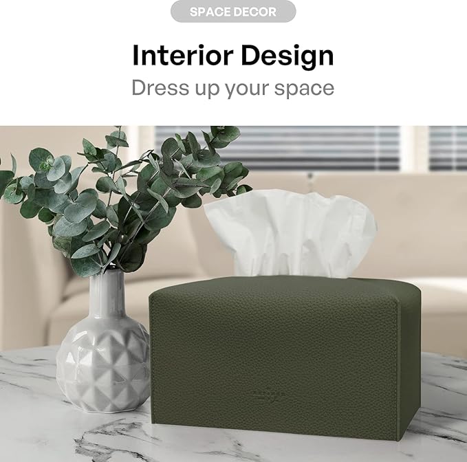 Carrotez Tissue Box Cover, [Refined] Modern PU Leather Rectangular Tissue Box Holder - Decorative Holder/Organizer for Bathroom Vanity Countertop, Night Stands, Office Desk 9.5"X5"X5" - Khaki
