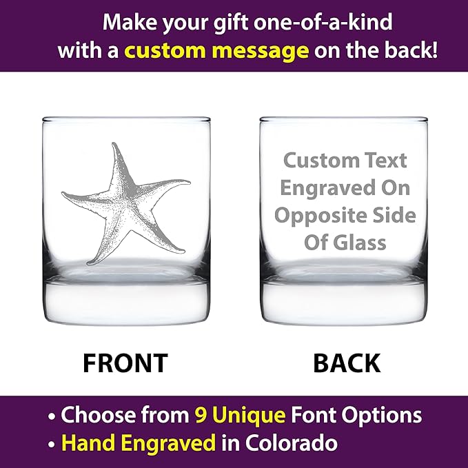 Custom Starfish Rocks Glass - Beach Themed Decor and Decorative Ocean Glassware Gifts for Women and Men - 10.25 Oz Glasses