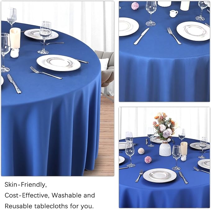 8 Pack Royal Blue Round Tablecloth 90 Inch Stain and Wrinkle Resistant Round Royal Blue Table Cloth Reusable and Washable Polyester Fabric Table Covers for Buffet Wedding Party and Banquet