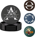 Custom Coasters, Personalized Coasters with Logo/Name/Photo, Set of 6 Leather Coaster with Holder, for Coffee Table, Bar, Beer, Wine Cup Housewarming