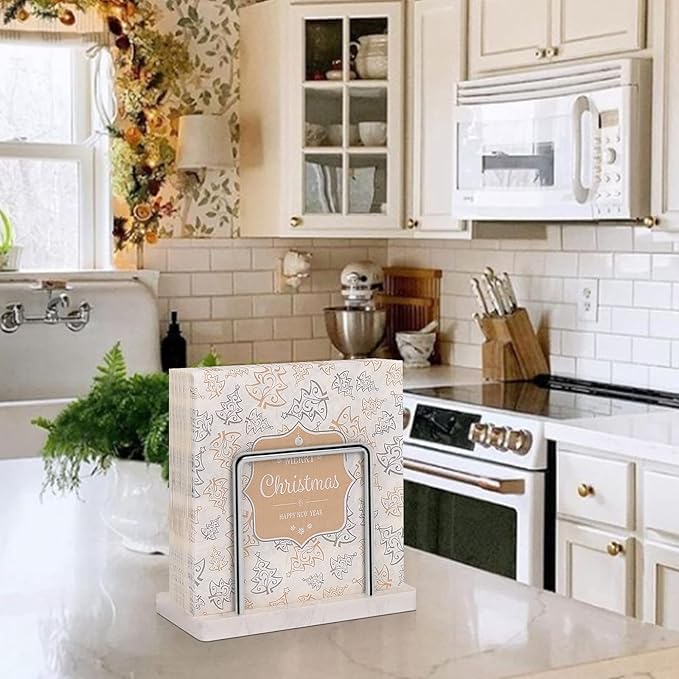Livabber Napkin Holder, Metal Napkin Storage Modern Freestanding Tissue Paper Dispenser for Table Kitchen Countertop (Marble Base, Chrome)