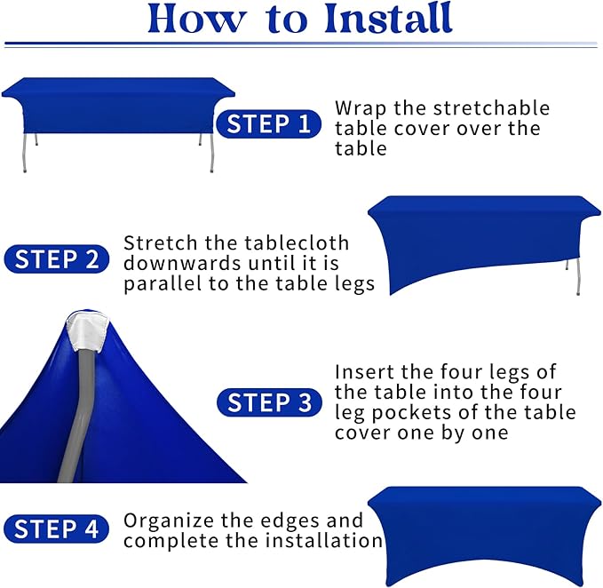 HAISIWLKJ 3 Pack Table Cloth 8ft Royal Blue Tablecloths for Rectangle Folding Table Spandex Fitted Stretch Cover Wrinkle Resistant Washable Protector for Party, Wedding, Banquet, Festival.