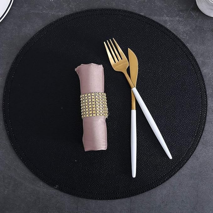 Set of 6 Faux Leather Round Placemats and Coasters, Coffee Mats Kitchen Table Mats, Waterproof, Easy to Clean for Kitchen Dining Round Table