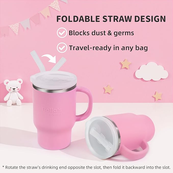 Bella's Friends Handy Mini Tumbler – Adorable 9 oz Toddler Sippy Cup, Stainless Interior & Silicone Body, Leak‑Proof, Dishwasher Safe, Gift for 1-3 Years Old Girls & Boys, 2 Pack, Lilac & Peony