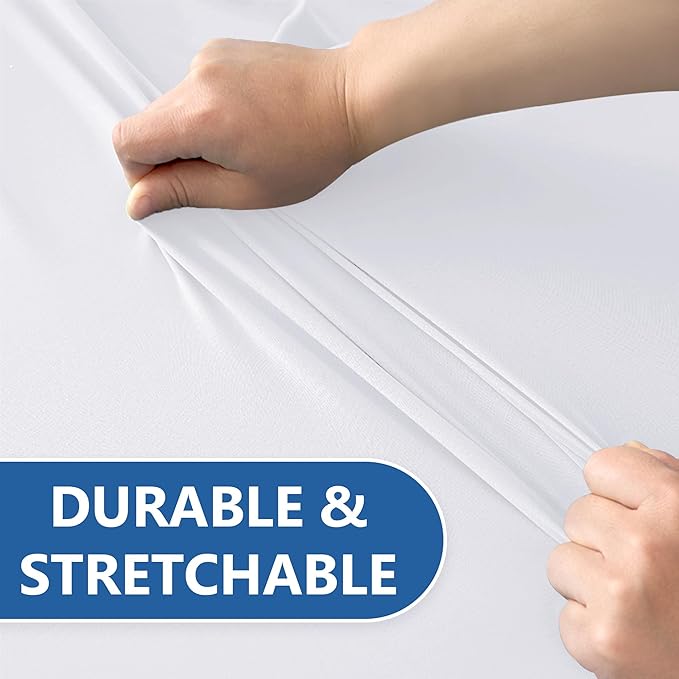 Table Cover for 6 foot Rectangle Tables-4 Pack White Fitted Stretch Tablecloth-Elastic Spandex 6ft Folding Tablecloths for Party, Vendor Booth Display, Banquet Buffet Event, Craft Trade Show