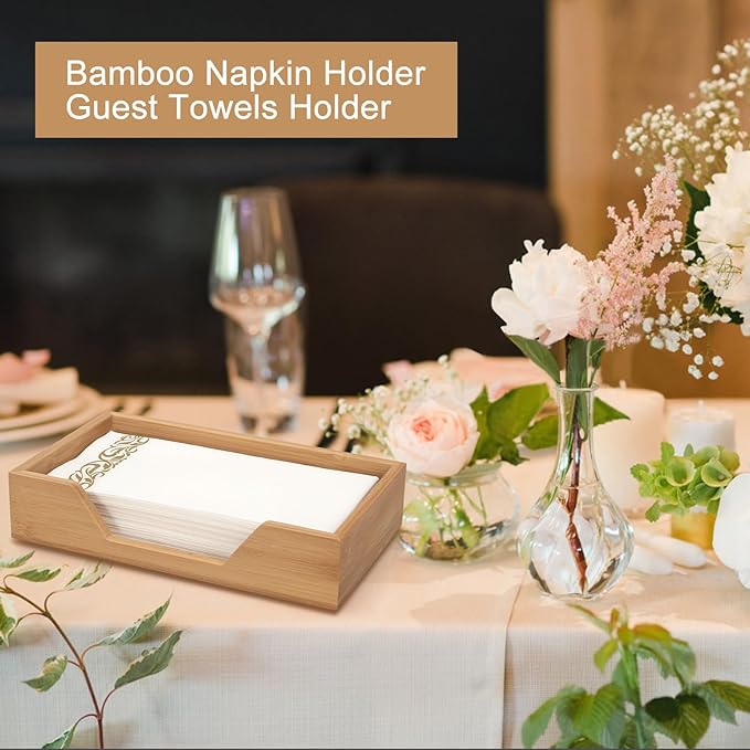 Bamboo Napkin Holder for Kitchen Table Bathroom Paper Towel Holder Farmhouse Flat Napkin Holders Guest Towel Holder Hand Towel Tray Rectangle Napkin Holder