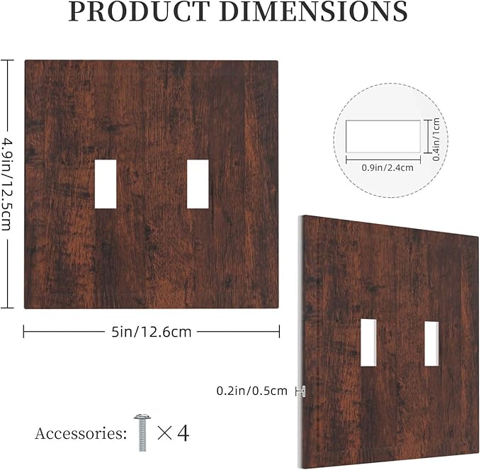 Decorative Light Switch Cover Brown Red Rustic Wood Grain Retro Farmhouse 2 Gang Wall Plate Double Toggle Switch Plate Receptacle Electrical Outlet Cover Switchplate for Farmhouse Cabin（2 Pack）