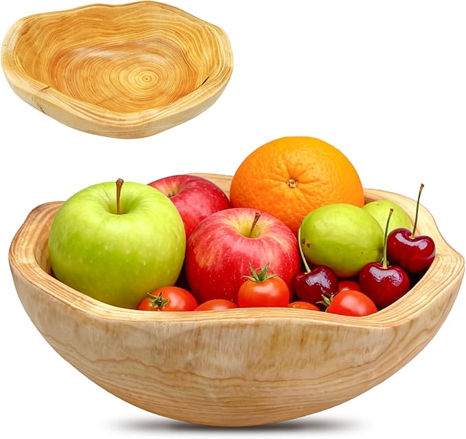 Handmade Wooden Decorative Fruit Bowl 8-10in - Irregular Wood Bowl for Kitchen Counter,Wooden Serving Bowl for Salads Snacks Keys and Home Decor (8-10in/20-24cm)