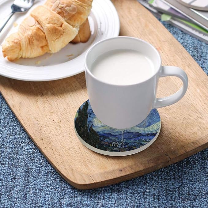 Coasters for Drinks Coaster Drink Set Decorative Coffee Table Desk Cup Mat Spring Cute Cork Bar Backing Round Home Decor Starry Night03