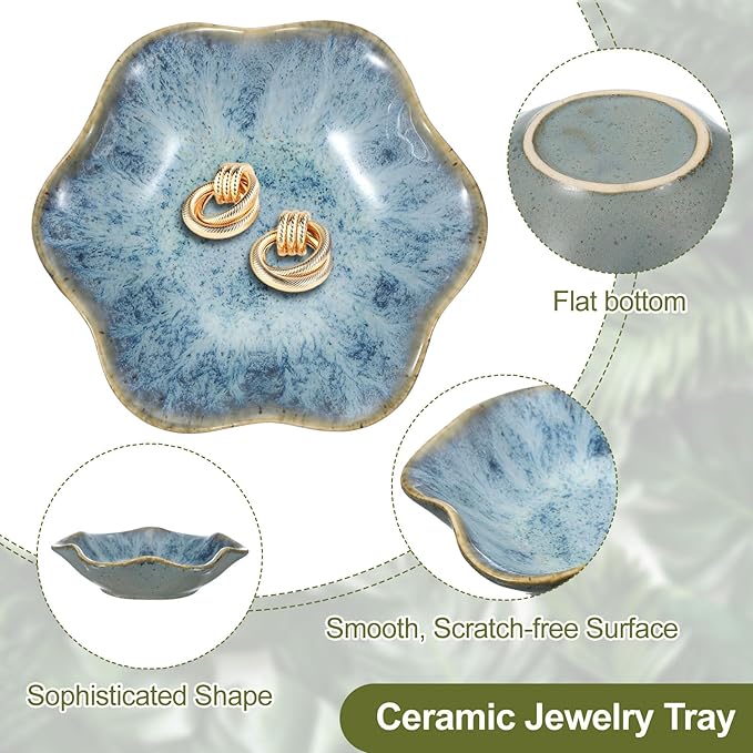 uxcell 2Pcs Ceramics Jewelry Plate, Lotus Leaf Shape Key Holder Bowl for Entryway Table Decor Small Ring Tray Dish Gift for Women Girlfriend, Cold Ash