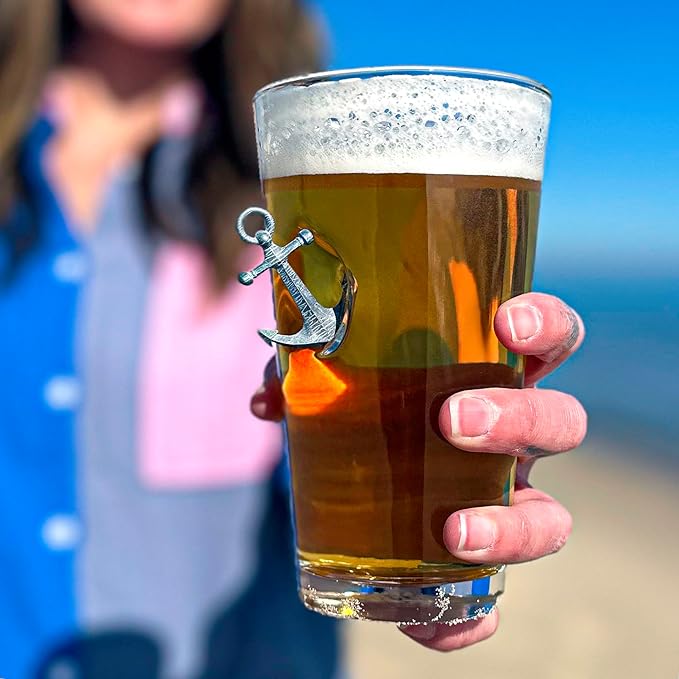 BenShot Anchor Pint Glass - 16oz - HandCrafted for Fathers Day or All-American Celebrations