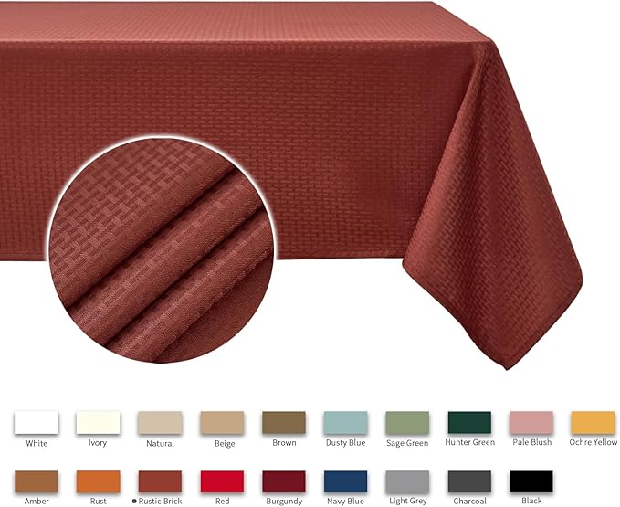 maxmill Square Tablecloth Weaved Pattern Spillproof Wrinkle Resistant Soft Fall Table Cloth for Harvest Thanksgiving Dinner, Halloween Party Washable Polyester Fabric, 60 x 60 Inch, Rustic Brick