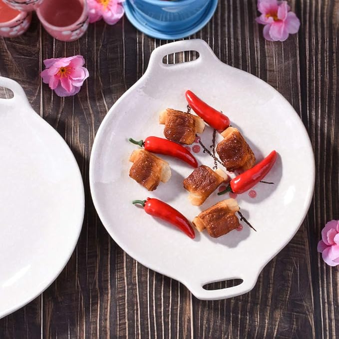 Japanese Hand-painted Ceramic Dinner Plates, Ceramic Dinner Plate Set of 2, Household Tableware(Red and blue)