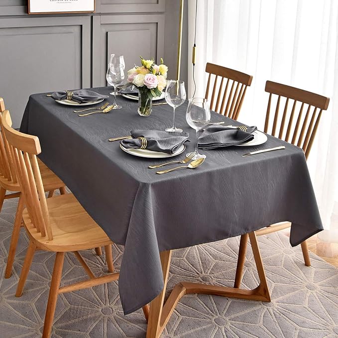 maxmill Jacquard Table Cloth Waving Pattern Water Proof Wrinkle Free Heavy Weight Soft Tablecloth Decorative Fabric Table Cover for Outdoor and Indoor Use Rectangular 60 x 104 Inch Charcoal