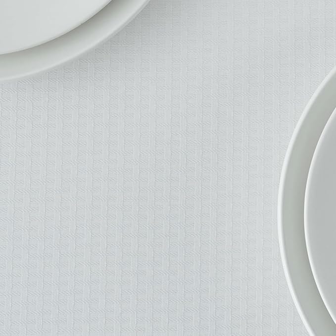 maxmill Rectangle Tablecloth Weaved Pattern Waterproof Spillproof Wrinkle Free Table Cloth, Kitchen Dining Tabletop Decoration, Fabric Table Cover for Holiday Parties, 52 x 108 Inch, White