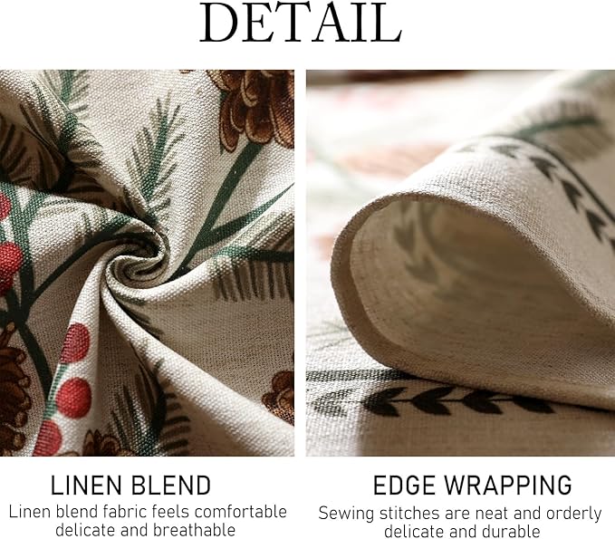 ISAENNE Designer Christmas Beige Linen Extra Long Tablecloth Rectangle,Pinecones Pattern Indoor Table Cloths,Washable Decor Tablecloths for Dining Thanksgiving Kitchen,67"*118"-Carol B