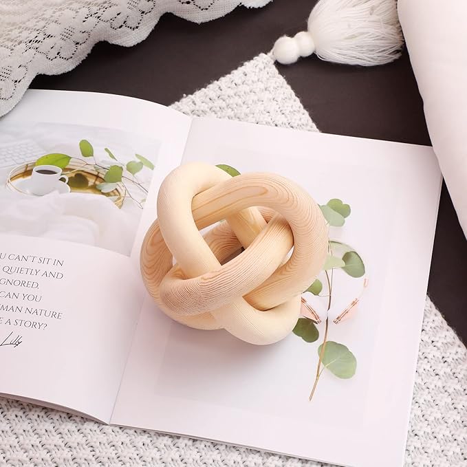 3 Link Wood Knot Decor Rustic Home Décor Accents Hand Carved Coffee Table Decoration, Boho Chain Link Decoration, Modern Shelf, Rustic Objects for Home Living Room Bedroom(Natural)