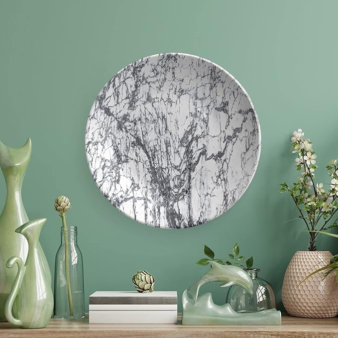 Ceramic Display Plate, Abstract Ceramic Hanging Decorative Plate, Murky Marble Rock Motifs Dynamic Fractal, 7 Inch, Living Room Kitchen Decoration Household, Grey White