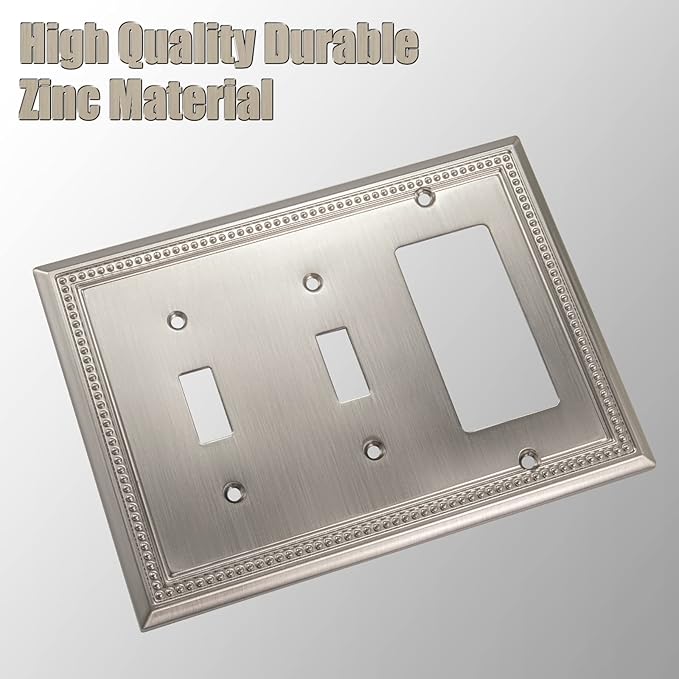 Henne Bery Sunken Pearls Heavy Duty Decorative Wall Plate Switch Plate Outlet Cover (Double Toggle/Single Decorator, Satin Nickel)