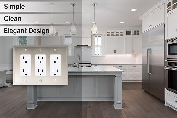 Henne Bery Soft Modern Decorative Wall Plate Switch Plate Outlet Cover (Triple Decorator, Satin Nickel)