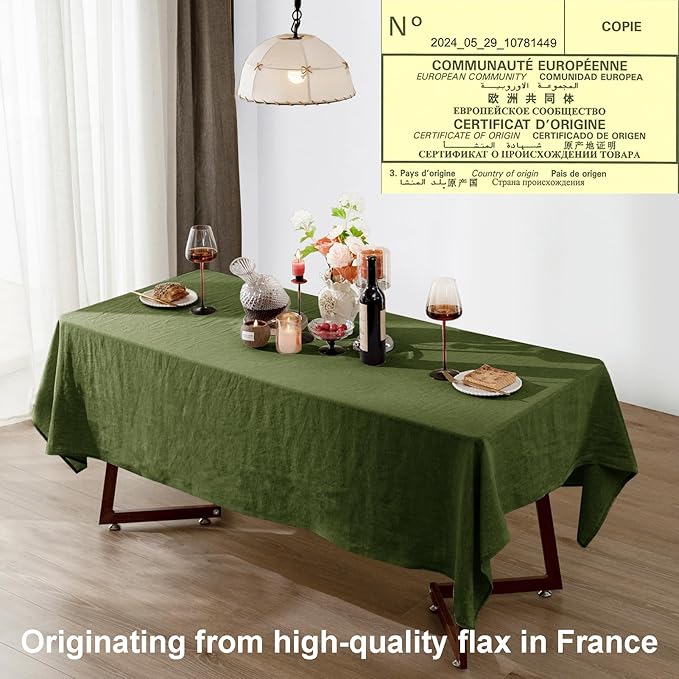 Talasily Linen Tablecloth 100% Pure Linen Table Cloth 60x120 Inches Rectangle Tablecloths Washable Cloths for Kitchen, Dining, Buffet Parties, Holidays, Picnic, Weddings and Restaurants-Green