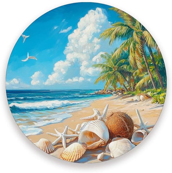 Coasters for Drinks Coaster Drink Set Decorative Coffee Table Desk Cup Mat Spring Cute Cork Bar Backing Round Home Decor Shells White Beach Blue01
