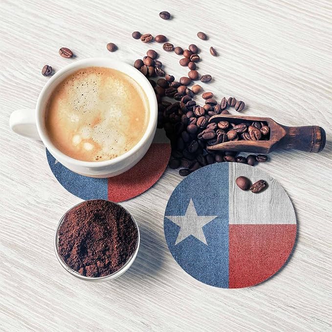 Texas Flag Coasters for Drinks Red White and Blue Board Texture Wooden Style Patriotic for Tabletop Protection Coffee Table Living Room Kitchen Office Home Decor 2 Pcs,4 Inch