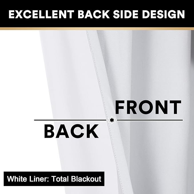 PrinceDeco Blackout Curtains for Bedroom/Living Room Light Blocking White Curtains 96 Inches Long Room Darkening Curtains & Drapes Thermal Insulated Window Treatments for Room Decor,Pure White