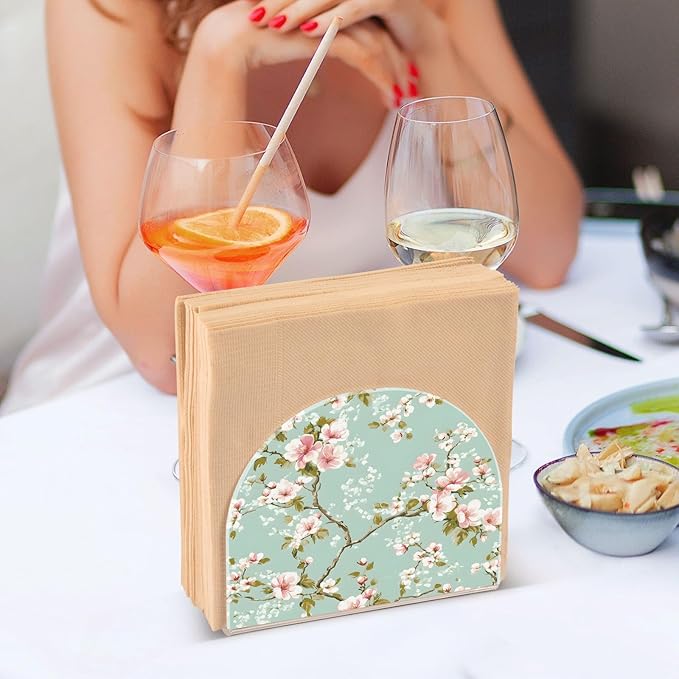Spring Blossom Flowers Background Napkin Holder for Table Kitchen Decor Acrylic Hearts Paper Napkin Holders for Tissue Dining Room Indoor Outdoor Party Holiday Accessories