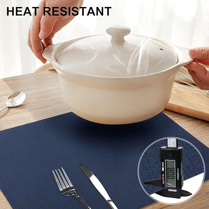 homing Faux Leather Heat Resistant Placemats 6 Packs, Waterproof Wipeable Dining PU Place Mats for Indoor & Outdoor, Easy to Clean, Dark Navy Blue