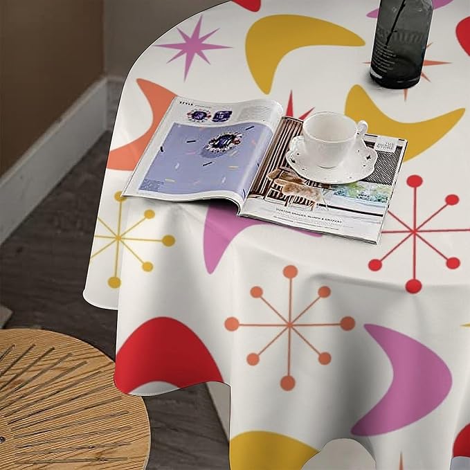 Mid Century Modern Round Tablecloth, Vintage Abstract Colorful Geometrics Modern Art Tablecloth for Home Party Dining Room Kitchen Decor 36Inch(90cm)