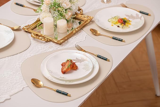 Artistic Bone China Dinnerware Set with Gold Trim, Crafted with Traditional Chinese Artistry, Glazed Inner Patterns, Service for 4 – Maple Leaf Collection